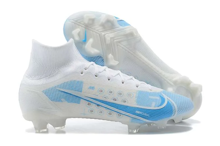 Nike Mercurial Superfly 8 Elite High-Top Knit FG White Blue Color - Image 6