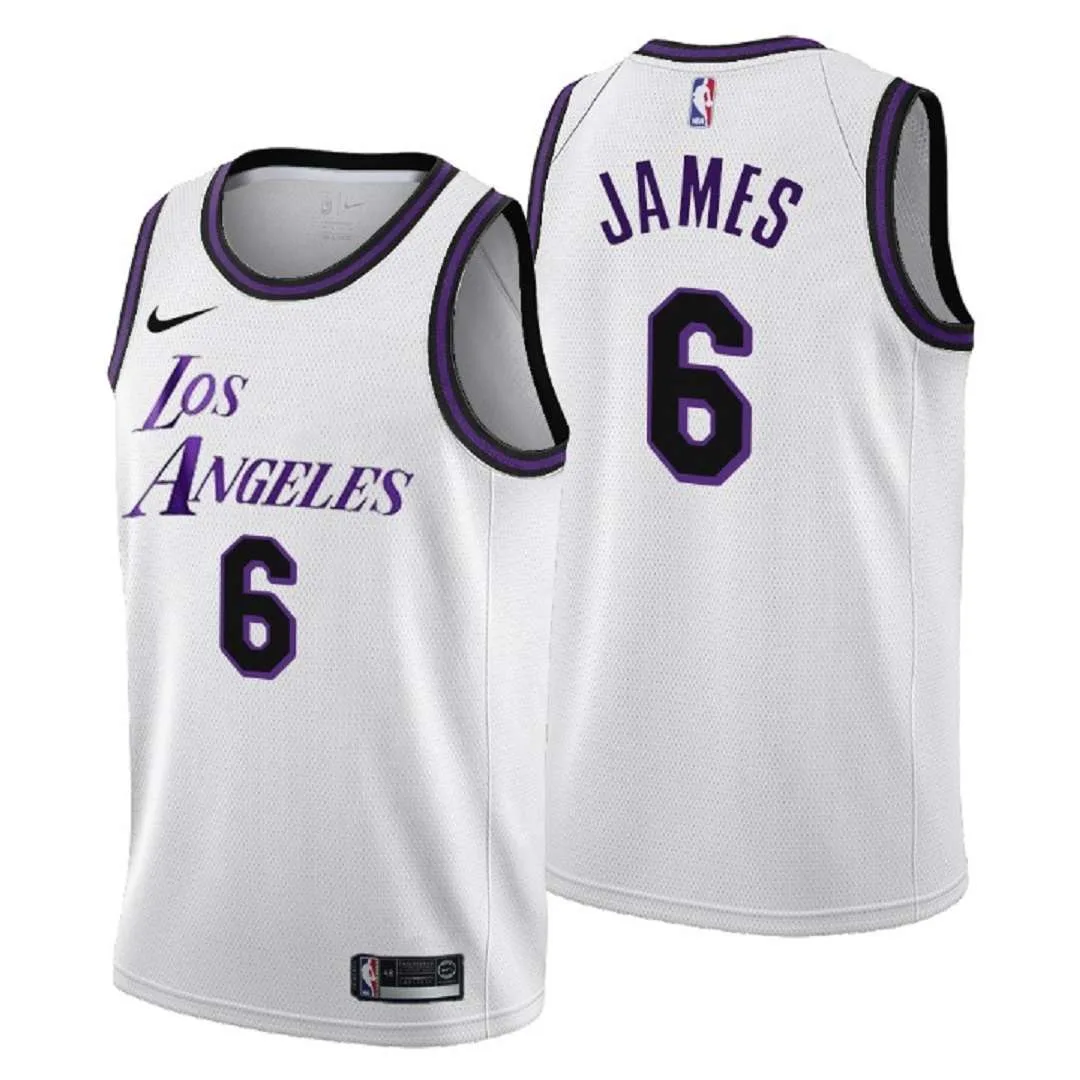 Nike NBA 2023 Season Lakers No'6 James Jersey White / Purple Color