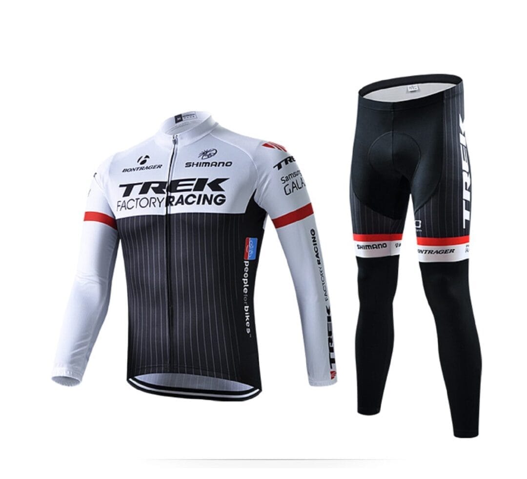 Trek Long Sleeve White/Black/Red Cycling Jersey And Bib Pants Set