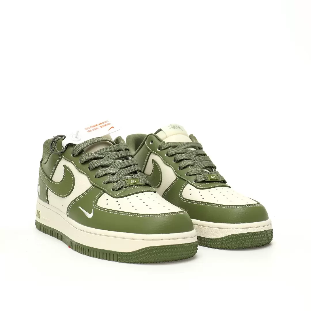 Nike Air Force 1?07 Low Olive Beige Olive Green Rice White Stutti Embroidery Hook - Image 6