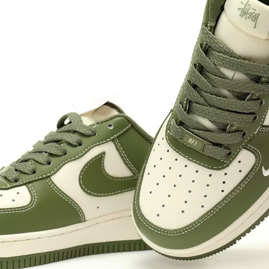 Nike Air Force 1?07 Low Olive Beige Olive Green Rice White Stutti Embroidery Hook - Image 8
