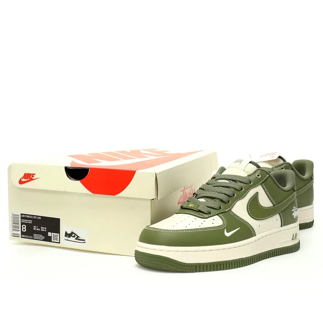 Nike Air Force 1?07 Low Olive Beige Olive Green Rice White Stutti Embroidery Hook - Image 9