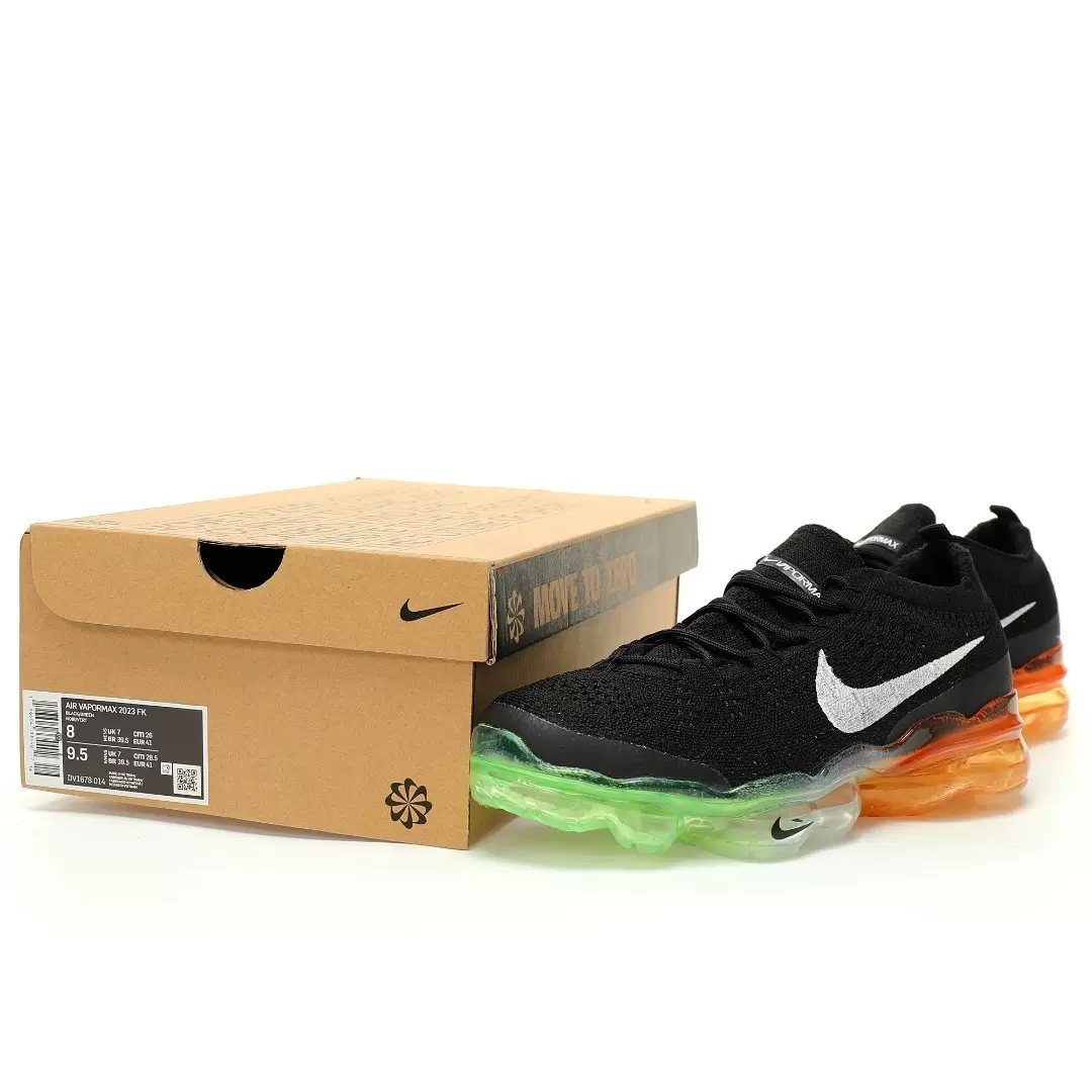 Nike Air Vapormax 2023 Flyknit Fk Black Multi Sole Atmospheric Cushion Shoes Knit Black And White Orange - Image 9