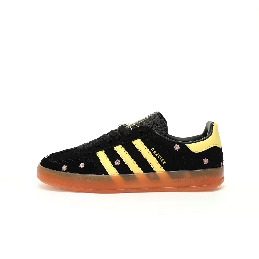 Adidas Gazelle Indoor Trainers Black And Yellow Powder Little Daisy Embroidery Edition