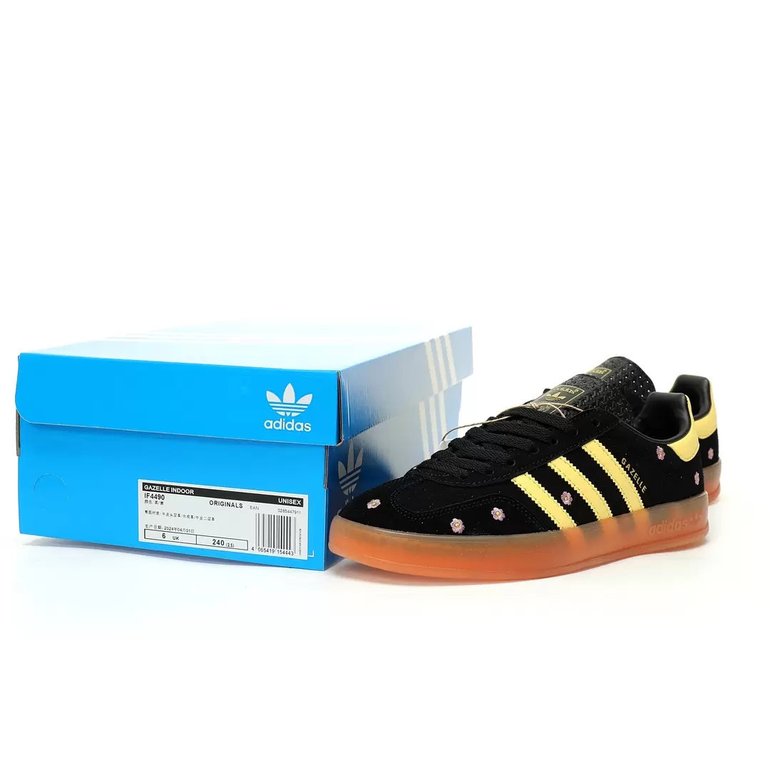 Adidas Gazelle Indoor Trainers Black And Yellow Powder Little Daisy Embroidery Edition - Image 9