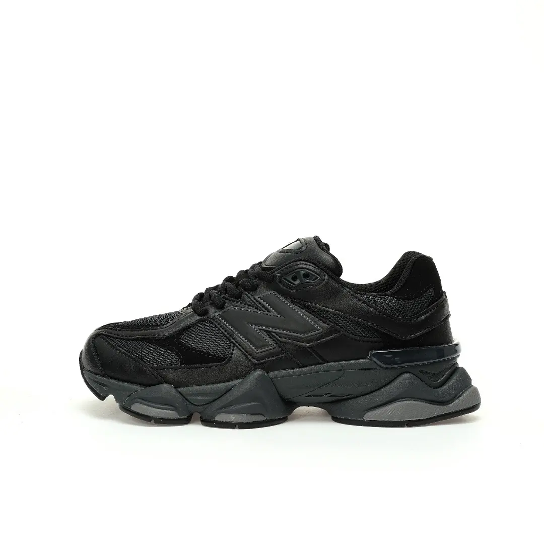 New Balance 9060 Triple Black Leather Leather All Black  Wearing