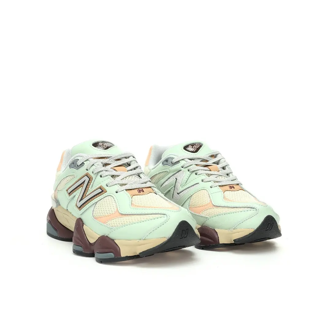 New Balance 9060 Clay Ash White Ash Vanilla Green Milk Brown  Wearing - Image 6