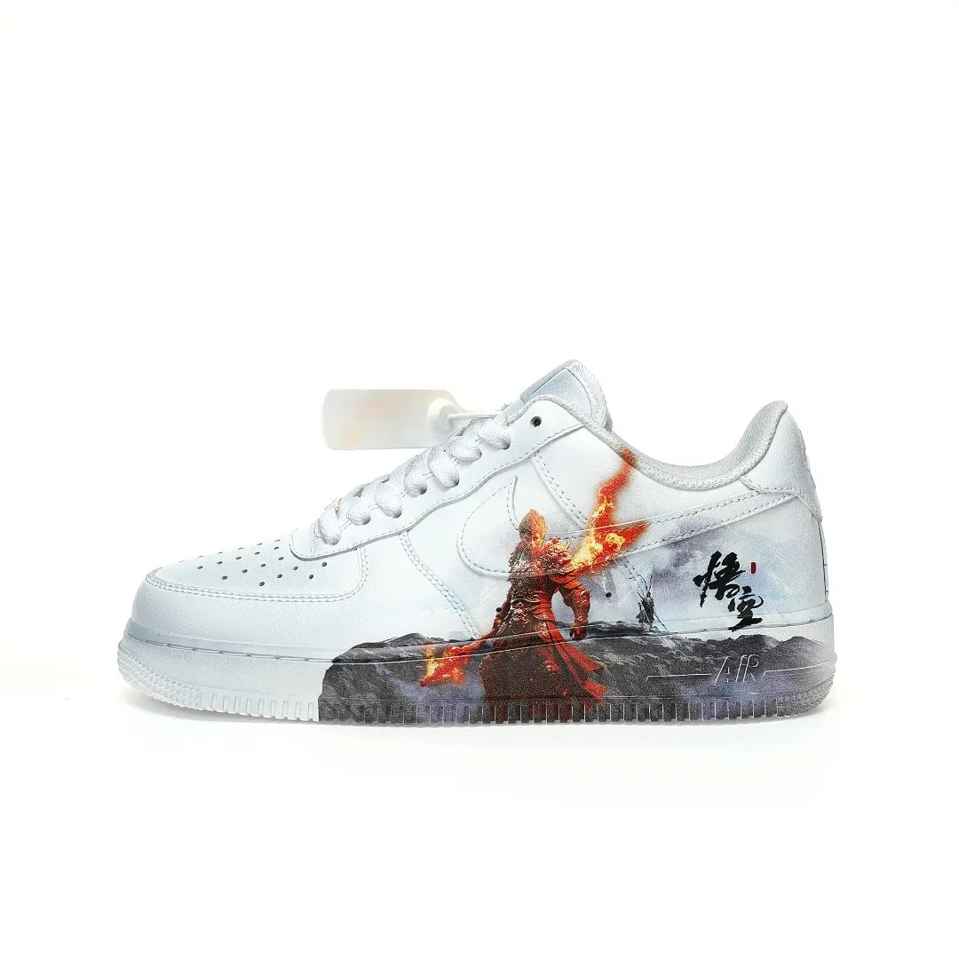 Nike Air Force 1 07 Low Black Myth Wu Kong Leather White Flame Wukong 3d Graffiti