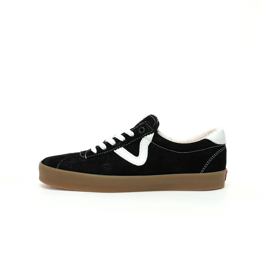 Vans Sport Low Black Gum Black And White Small Wave Logo Raw Rubber Sole