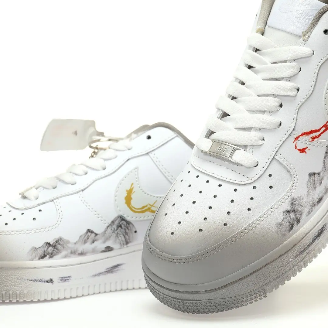 Nike Air Force 1 07 Low Black Myth: WU Kong Leather White Gray Black Wukong 3D Graffiti - Image 8