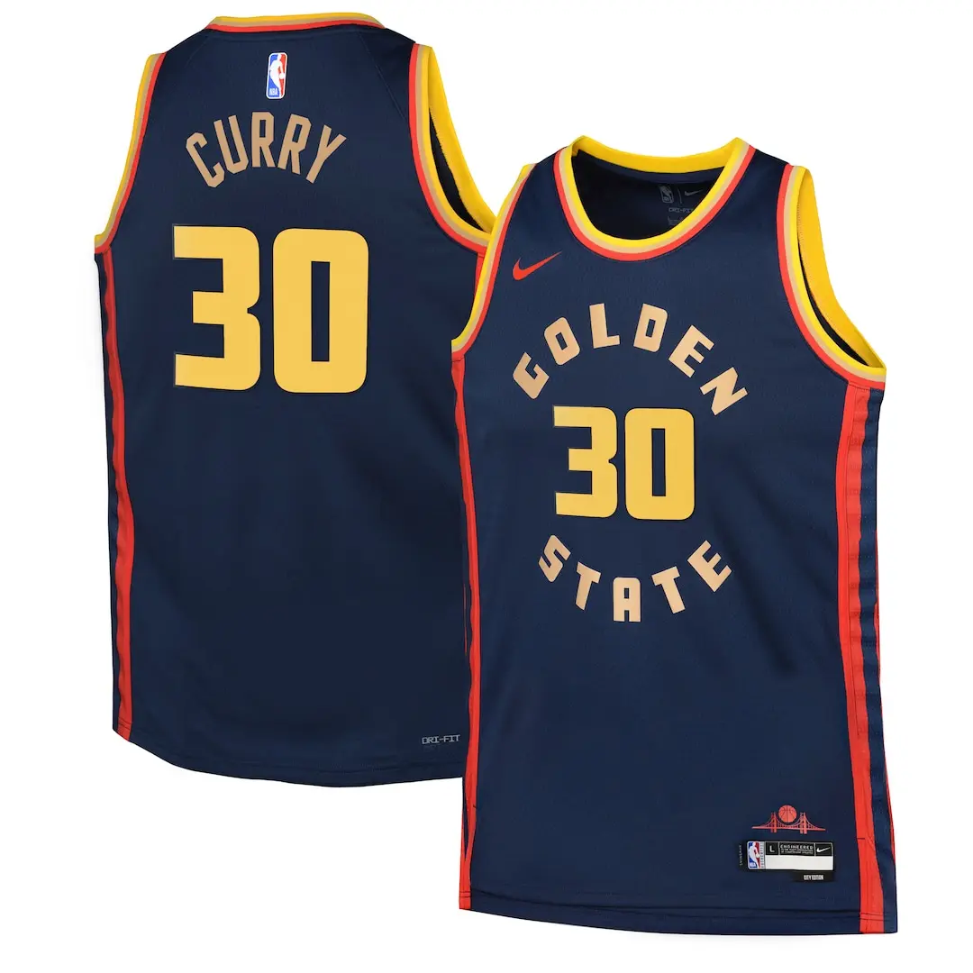 NBA Golden State Warriors Nike City Edition Swingman Jersey 2024 - Navy - Stephen Curry - Youth