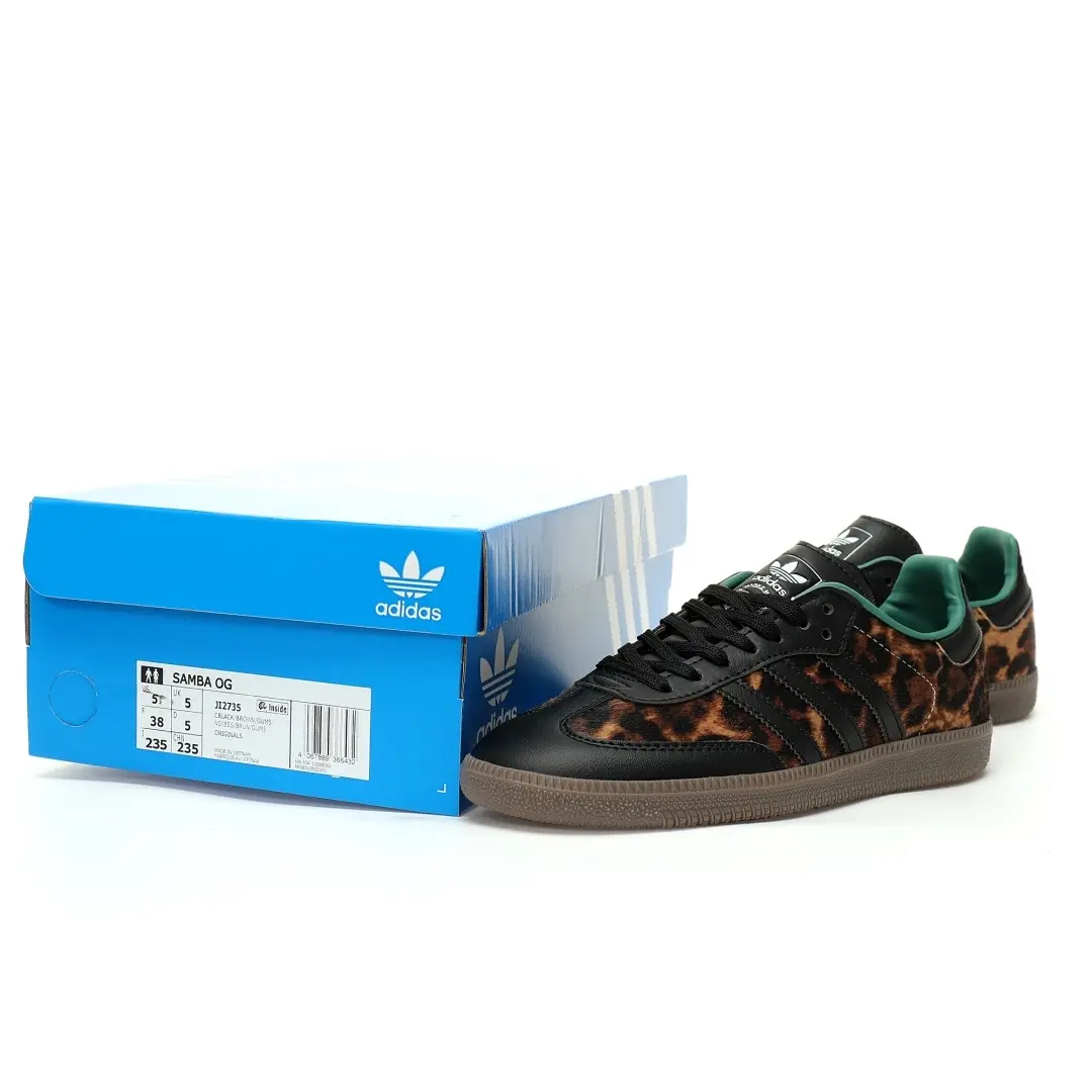 Adidas Originals Samba OG Black Green Leopard Brown Print Caramel Bottom - Image 9