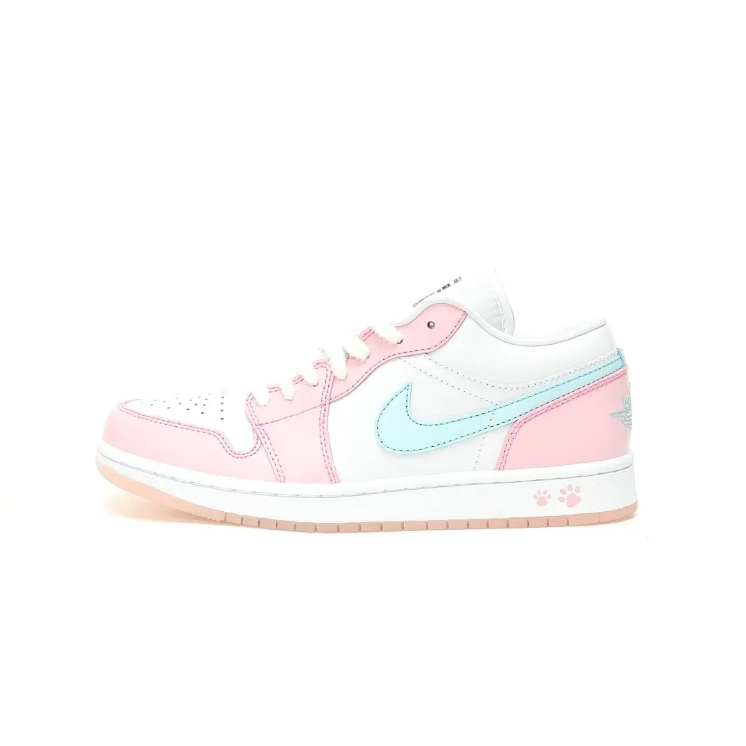 Nike Air Jordan 1 Low Paw Print AJ1 White Pink And Blue Small Hook Footprint