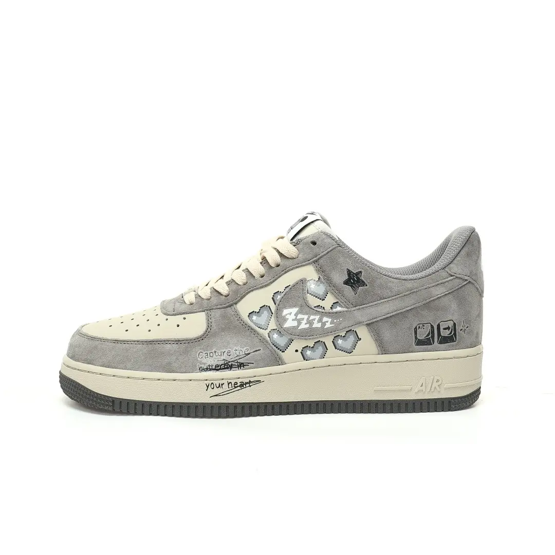 Nike BY You Air Force 1'07 Low Retro SP Garfield Suede Kangaroo Gray Mist White Graffiti