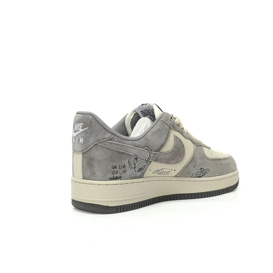 Nike BY You Air Force 1'07 Low Retro SP Garfield Suede Kangaroo Gray Mist White Graffiti - Image 2