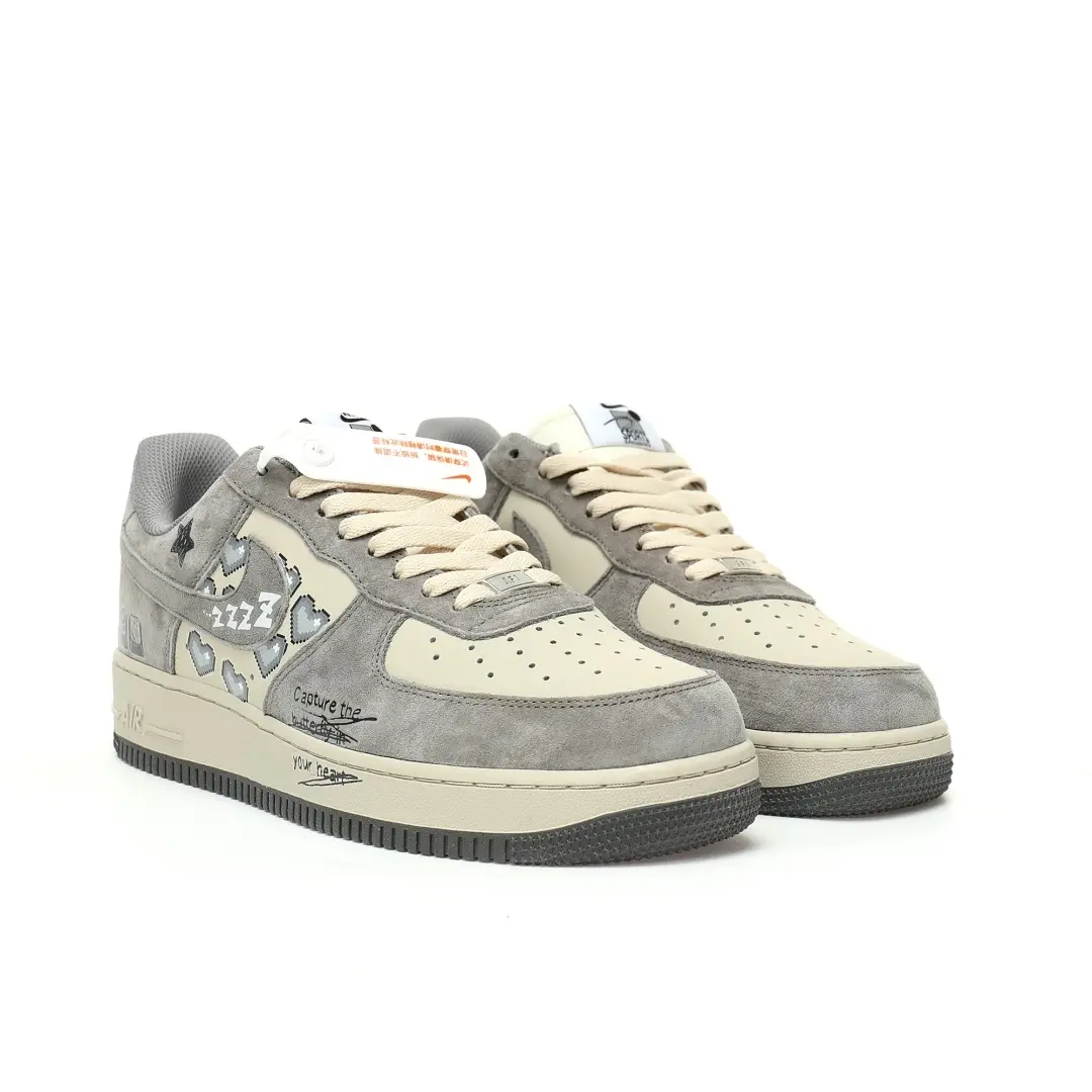 Nike BY You Air Force 1'07 Low Retro SP Garfield Suede Kangaroo Gray Mist White Graffiti - Image 5