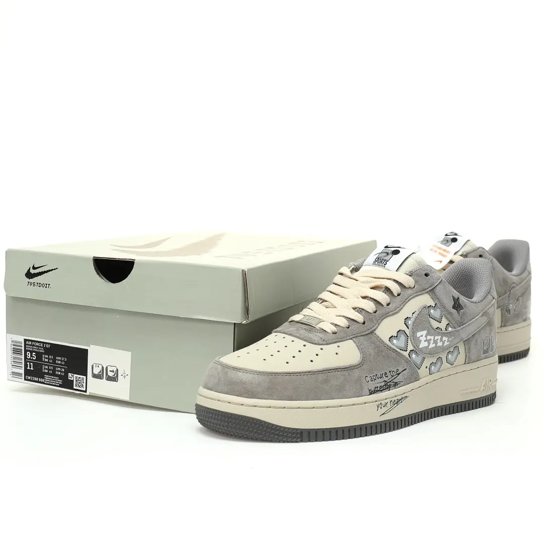 Nike BY You Air Force 1'07 Low Retro SP Garfield Suede Kangaroo Gray Mist White Graffiti - Image 9