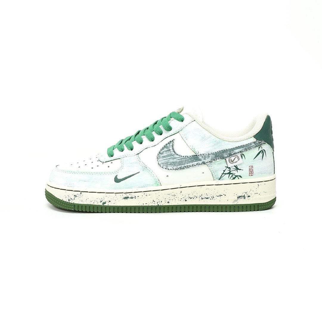 Nike Air Force 1 07 Low White And Green Chinese Style Bamboo Graffiti