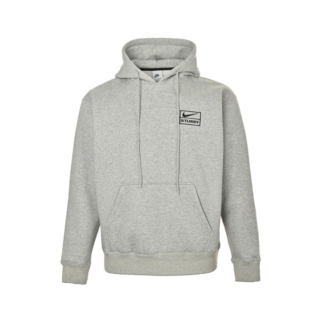Nike Embroidery Silver Grey Color - Stussy Collaboration Unisex Hooded Sweatshirt