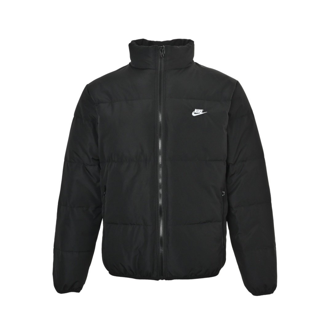 Nike Zipper Bun Down Jacket Unisex Cold Proof Stand UP Collar Style Black Unisex