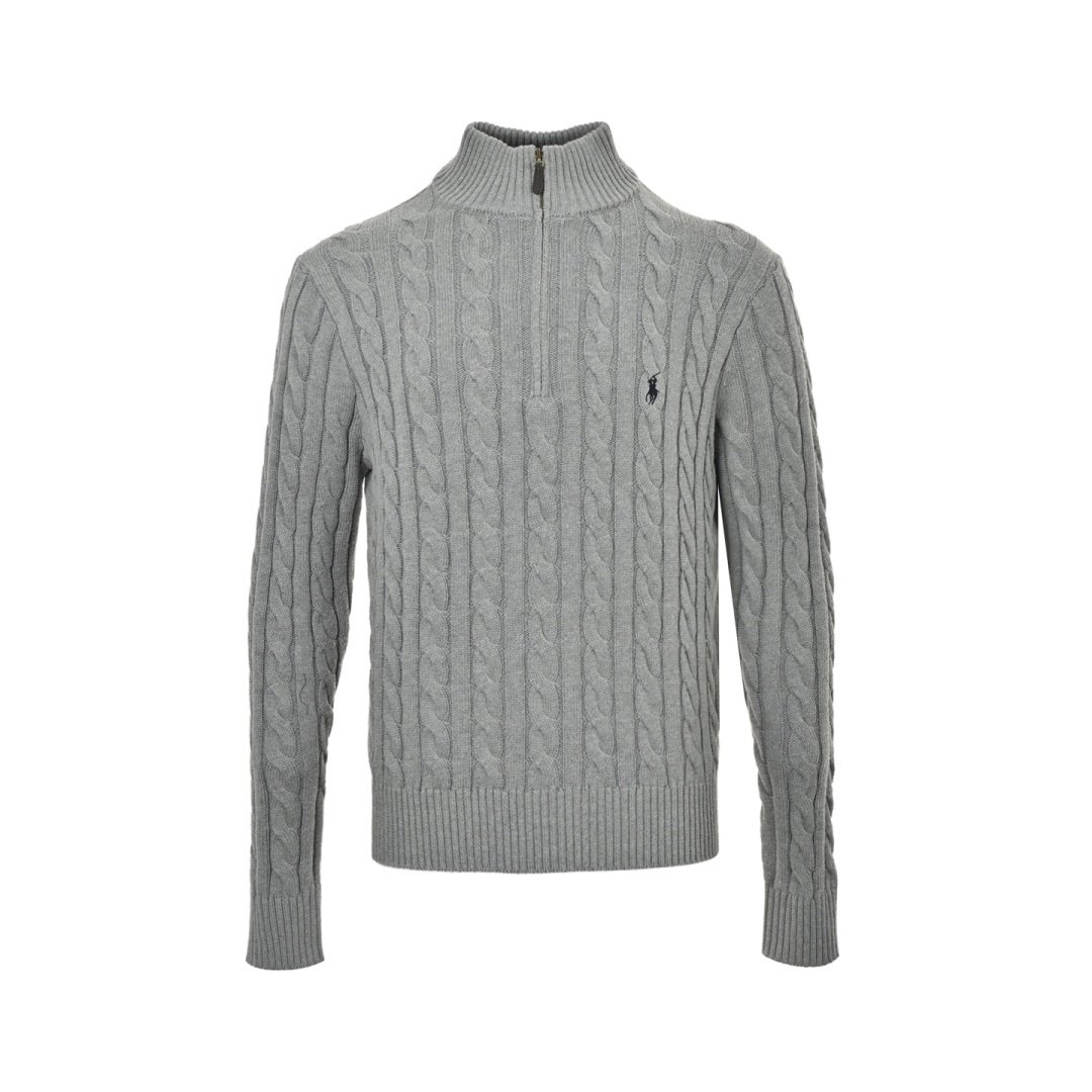 Ralph Lauren Grey Half-Zip Sweatshirt Cable Knit Halfzip Sweatshirt