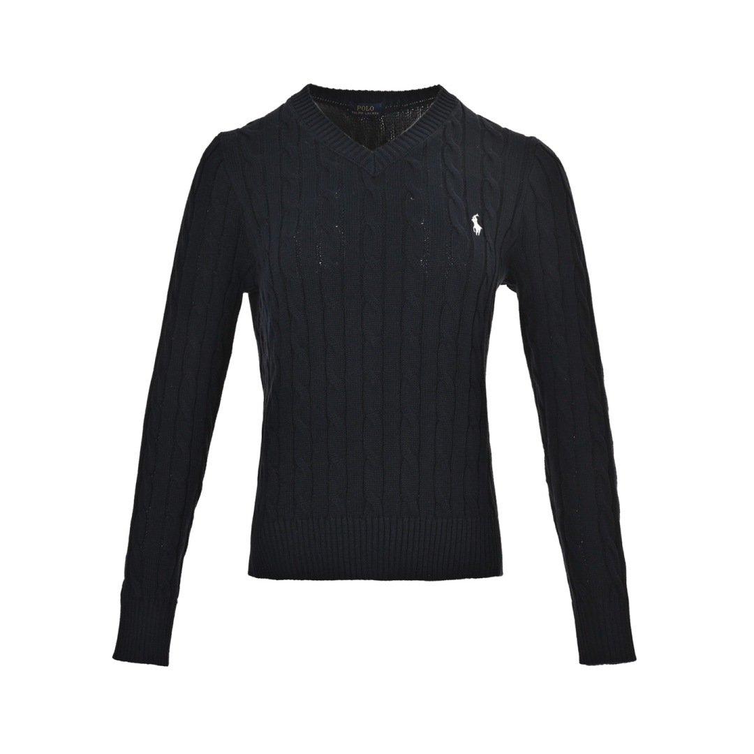 Ralph Lauren V-Neck Sweatshirt Womens Cable Knit Embroidered Polo Vneck Sweatshirt