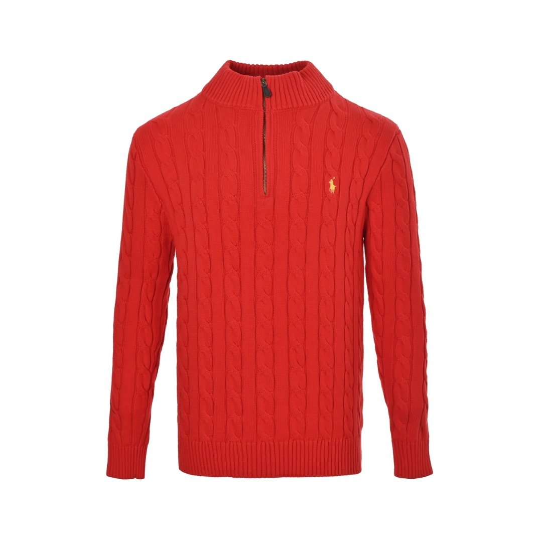 Ralph Lauren Cable Knit Halfzip Sweatshirt Firebrick Unisex