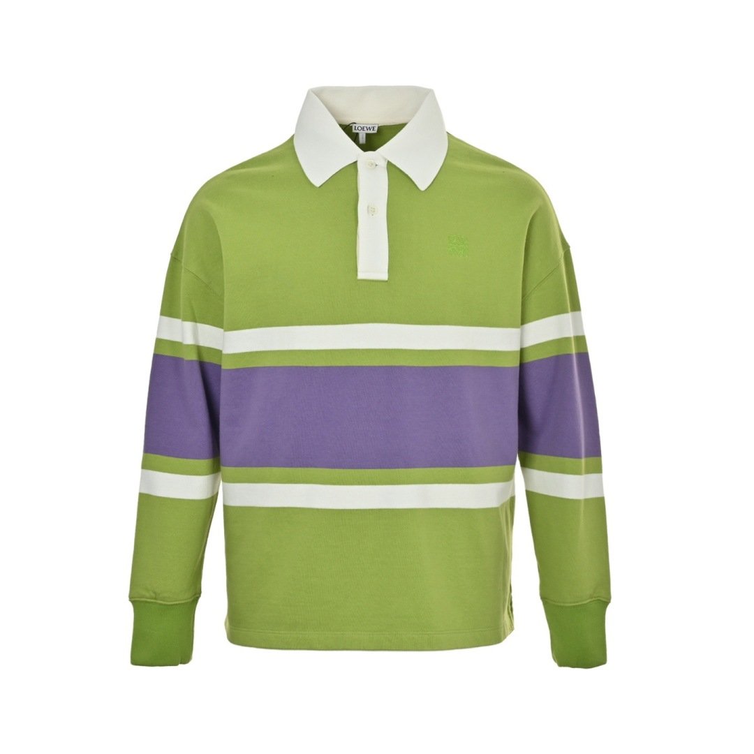 Loewe Striped Lapel Polo Sweatshirt Sunrise TO Sunset Gradient Anagram Embroidered Polo Y Unisex
