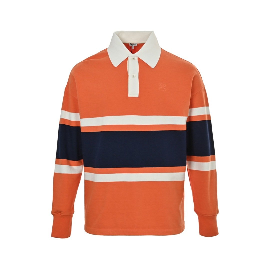 Loewe Striped Lapel Polo Sweatshirt Sunrise TO Sunset Embroidered Gradient Polo C Unisex