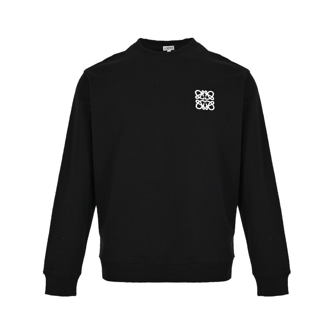 Loewe Round Neck Sweatshirt Classic Embroidered Logo Black Unisex