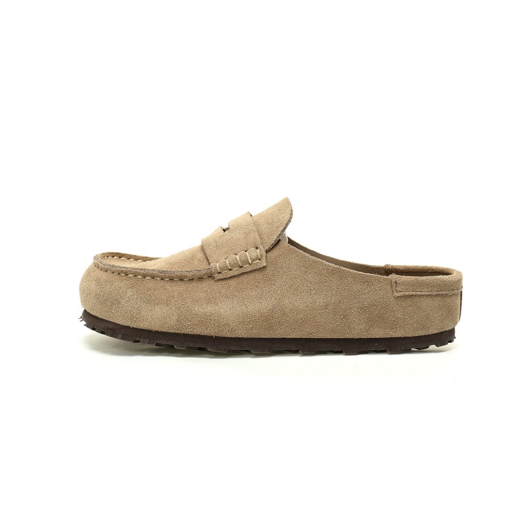 Birkenstock Naples Wrapped Series Low-cut Mules Style Retro Cork Bottom Toe-toe Slingback Casual Shoes Taupe