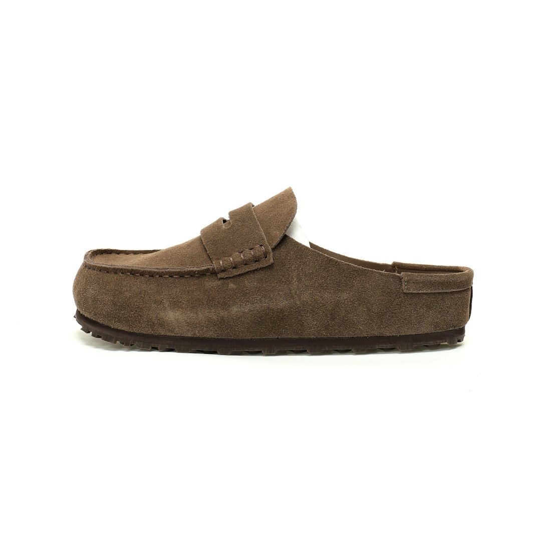 Birkenstock Naples Wrapped Series Low-cut Mules Style Leather Retro Cork Slingback Casual Shoes Coffee Brown