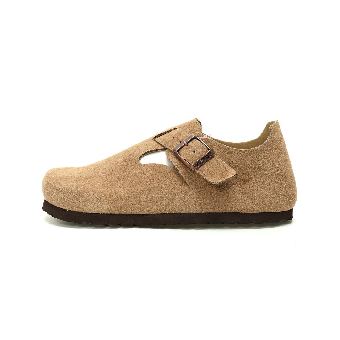 Birkenstock London Suede Leather Series Low-top Cowhide Flat-soled Retro Cork Casual Shoes Chestnut Cappuccino Brown