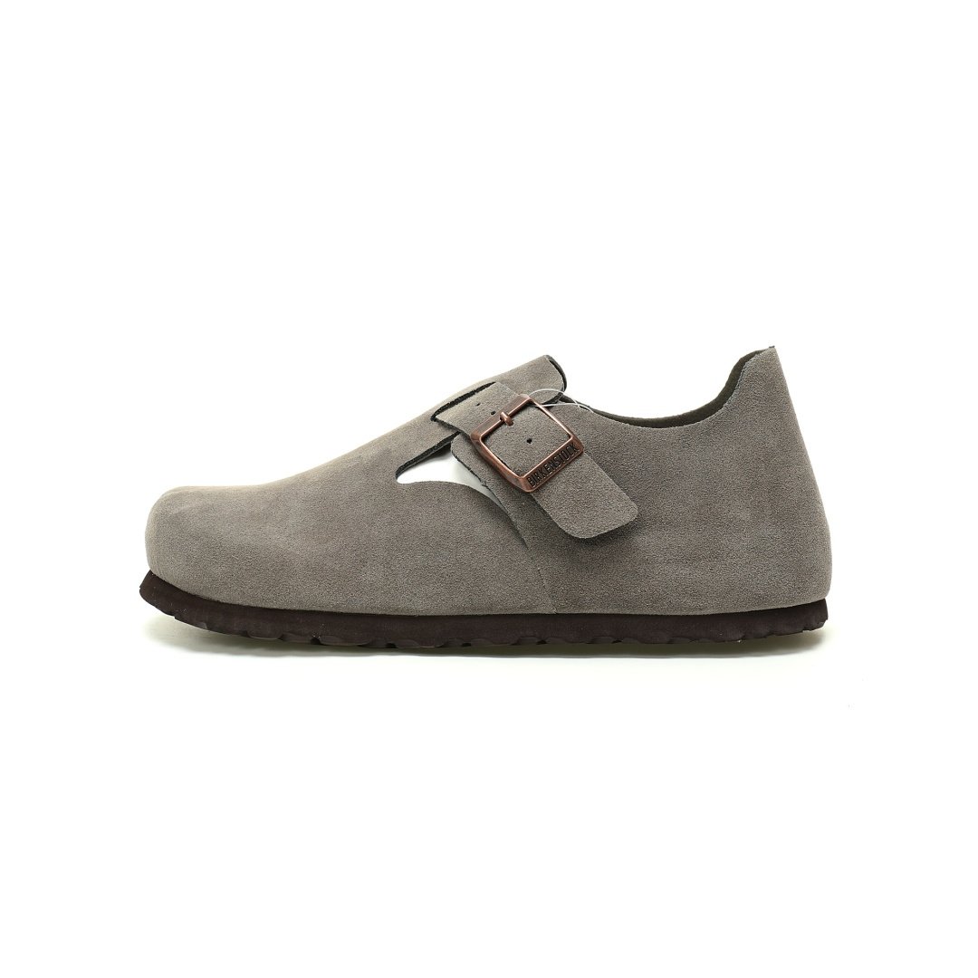 Birkenstock London Suede Leather Series Low-top Cowhide Flat Retro Cork Casual Shoes Anti-suede Cement Dark Gray