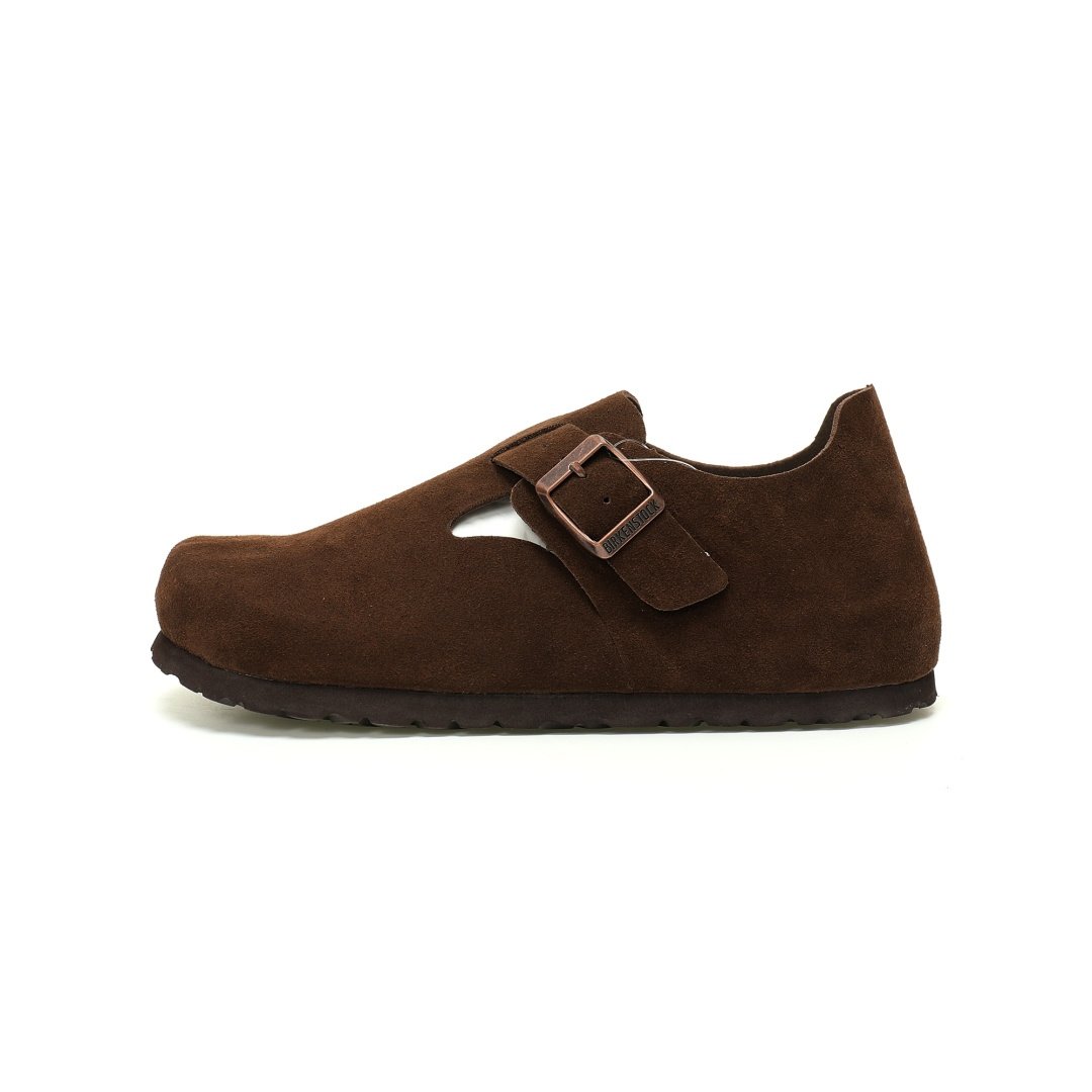 Birkenstock London Suede Leather Series Low-top Cowhide Flat Retro Cork Casual Shoes Coffee Brown
