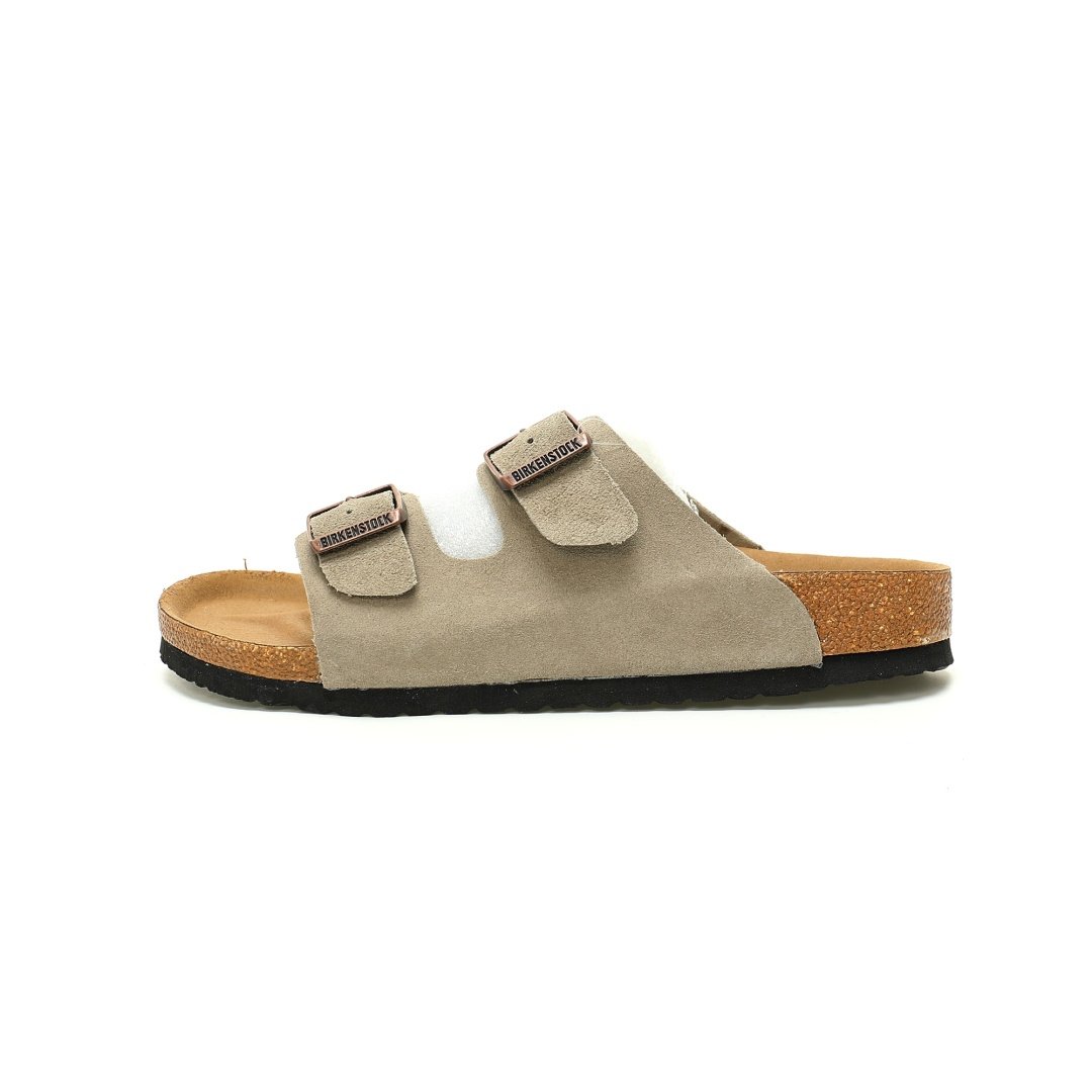 Birkenstock Arizona Sandals Suede Series Double Buckle Adjustable Retro Cork Sole Casual Anti-velvet Chestnut Sand Color