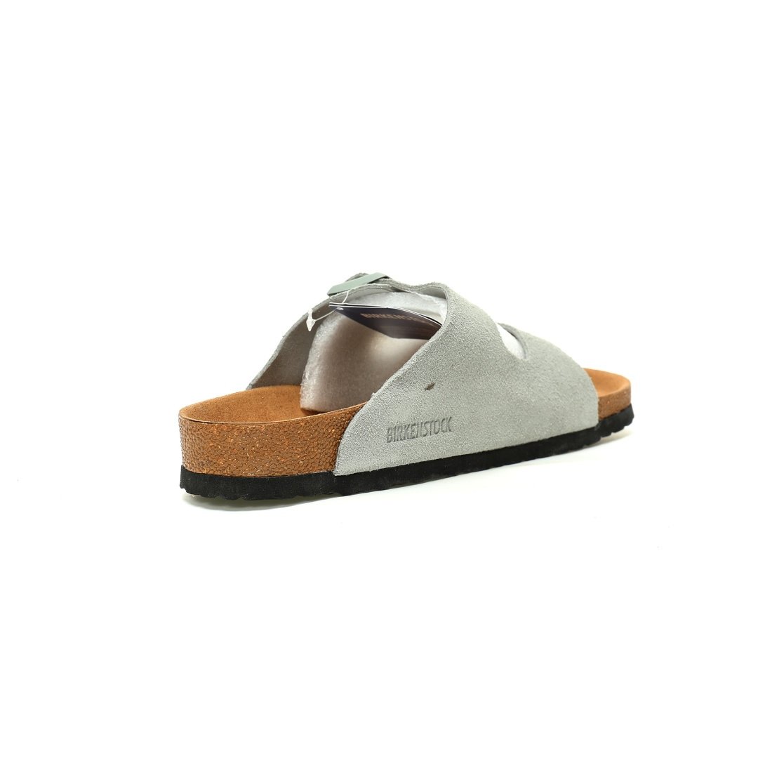 Birkenstock Arizona Sandals Suede Series Double Buckle Adjustable Retro Cork Sole Casual Anti-velvet Cold Gray Green - Image 3