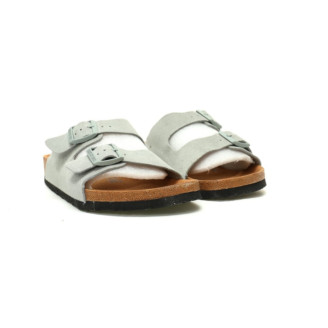 Birkenstock Arizona Sandals Suede Series Double Buckle Adjustable Retro Cork Sole Casual Anti-velvet Cold Gray Green - Image 6