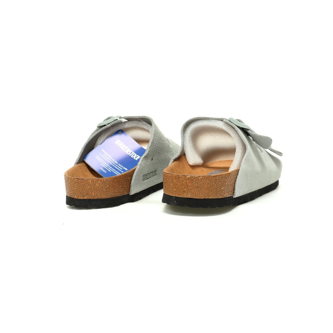 Birkenstock Arizona Sandals Suede Series Double Buckle Adjustable Retro Cork Sole Casual Anti-velvet Cold Gray Green - Image 7