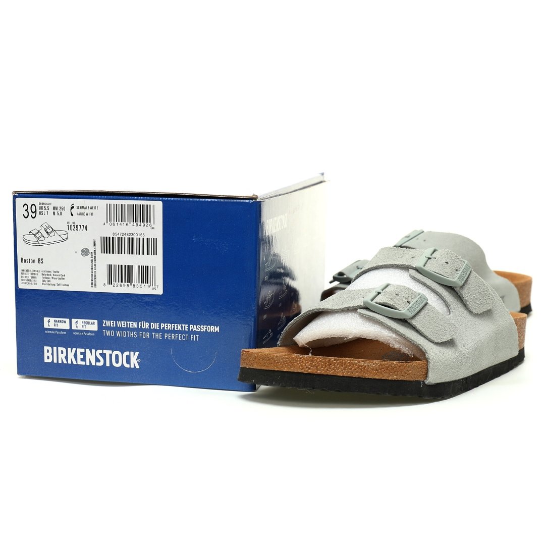 Birkenstock Arizona Sandals Suede Series Double Buckle Adjustable Retro Cork Sole Casual Anti-velvet Cold Gray Green - Image 10