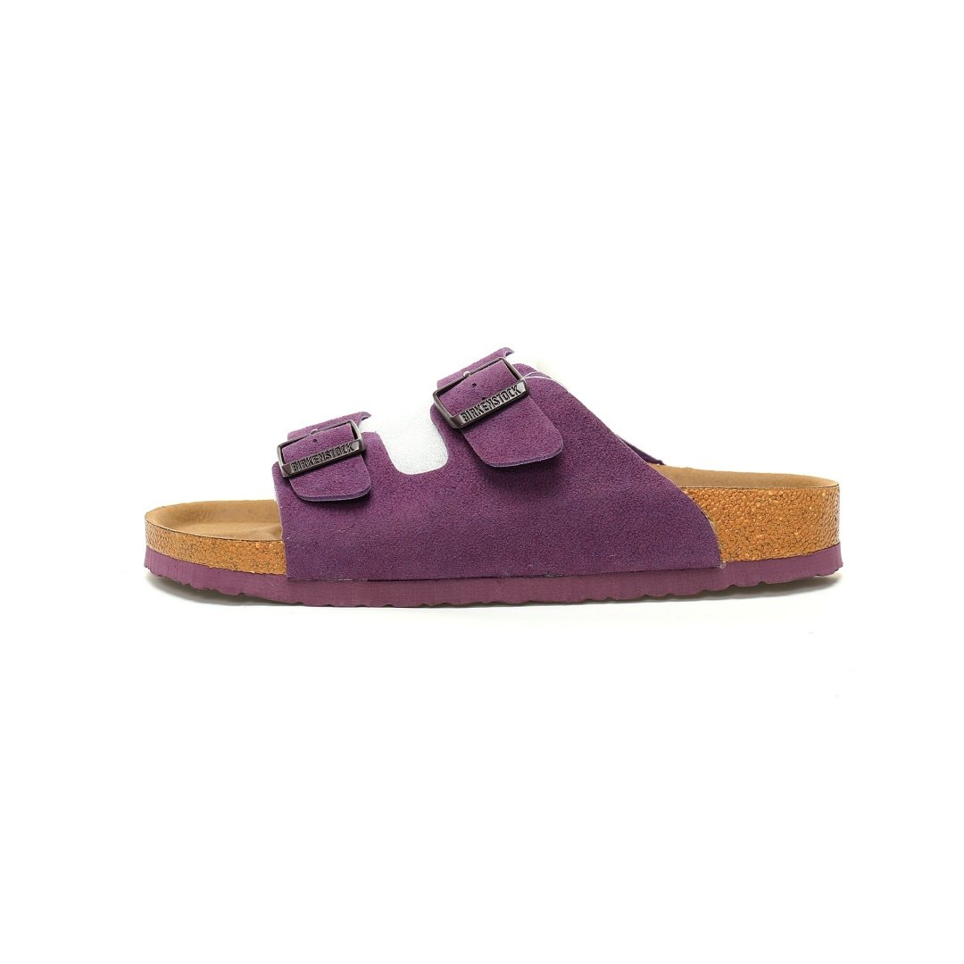 Birkenstock Arizona Sandals Suede Series Double Buckle Adjustable Retro Cork Sole Casual Anti-velvet Deep Purple