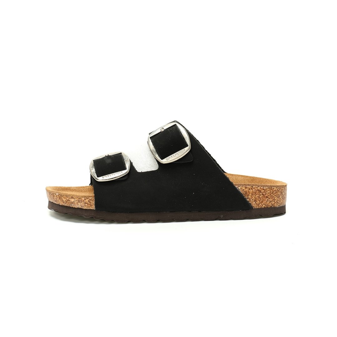 Birkenstock Arizona Sandals Series Double Buckle Adjustable Retro Cork Sole Casual Anti-velvet Black And Yellow