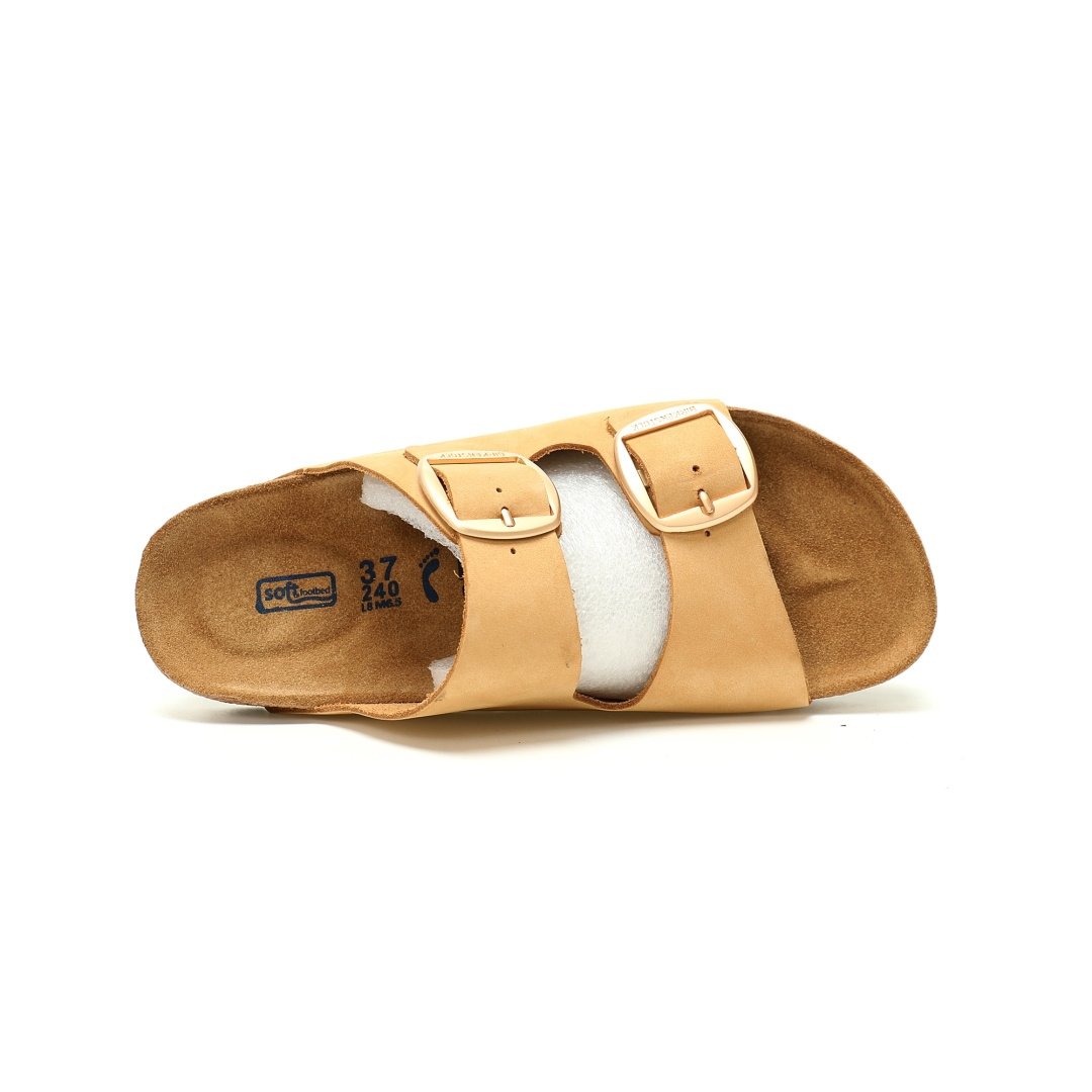 Birkenstock Arizona Sandals Series Double Buckle Adjustable Retro Cork Sole Casual Frosted Light Khaki - Image 3