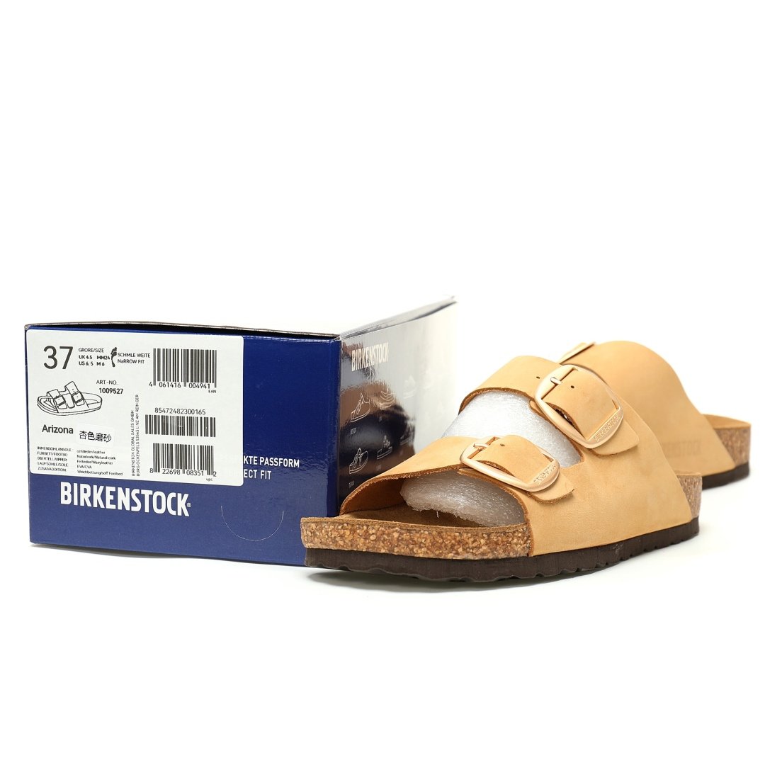 Birkenstock Arizona Sandals Series Double Buckle Adjustable Retro Cork Sole Casual Frosted Light Khaki - Image 9