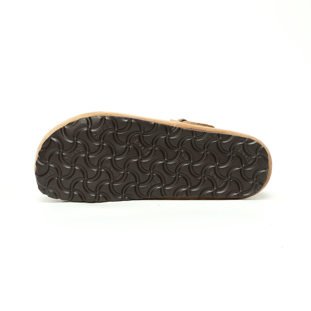 Birkenstock London Suede Leather Shearling Series Low-top Cowhide Flat-soled Retro Cork Apricot Beige Velvet - Image 5