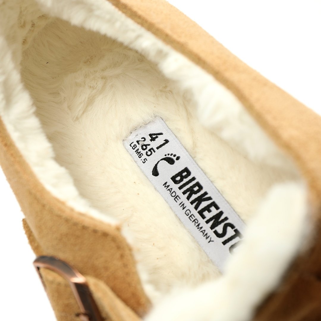 Birkenstock London Suede Leather Shearling Series Low-top Cowhide Flat-soled Retro Cork Apricot Beige Velvet - Image 8