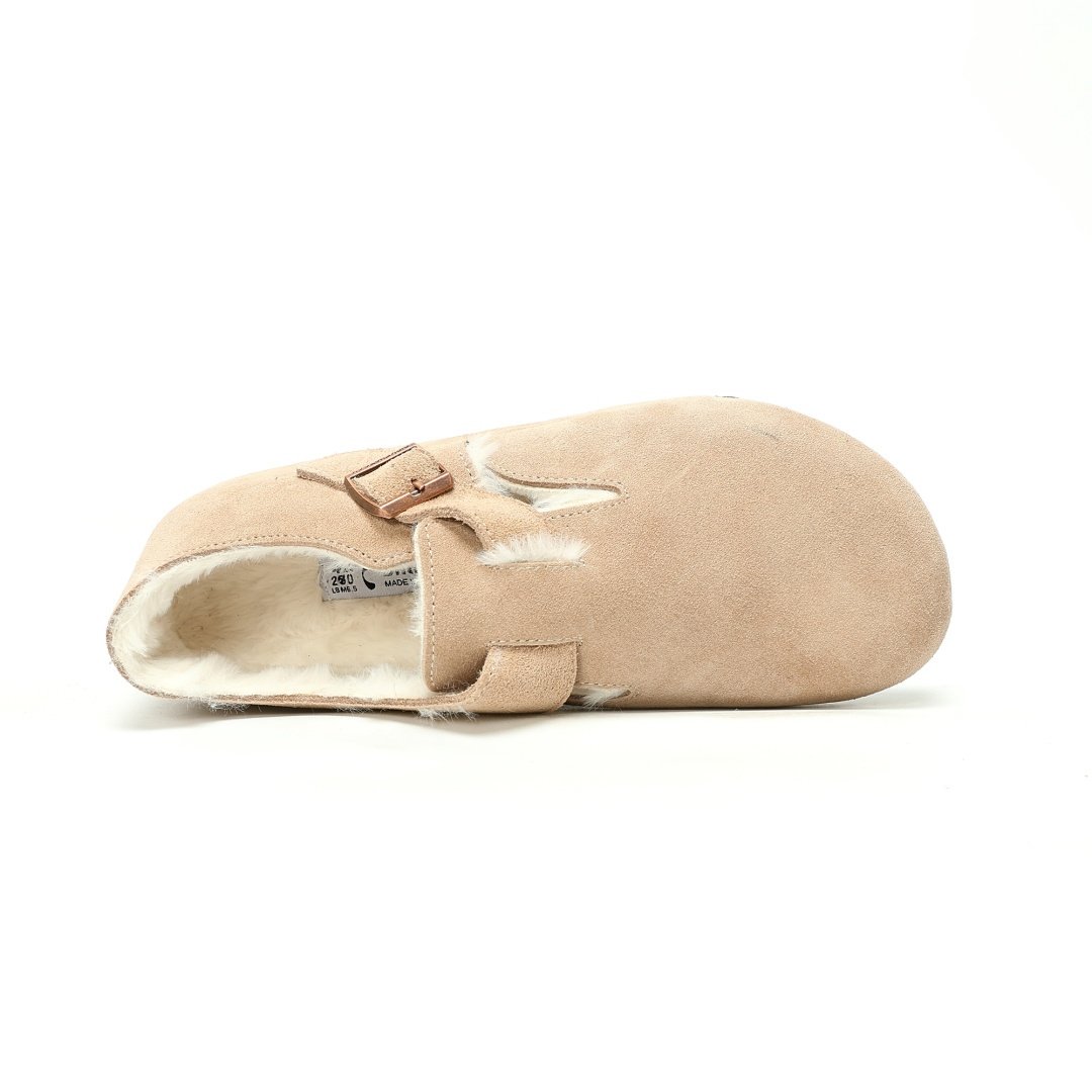 Birkenstock London Suede Leather Shearling Series Low-cut Cowhide Flat-soled Retro Cork Shammi White Velvet - Image 4