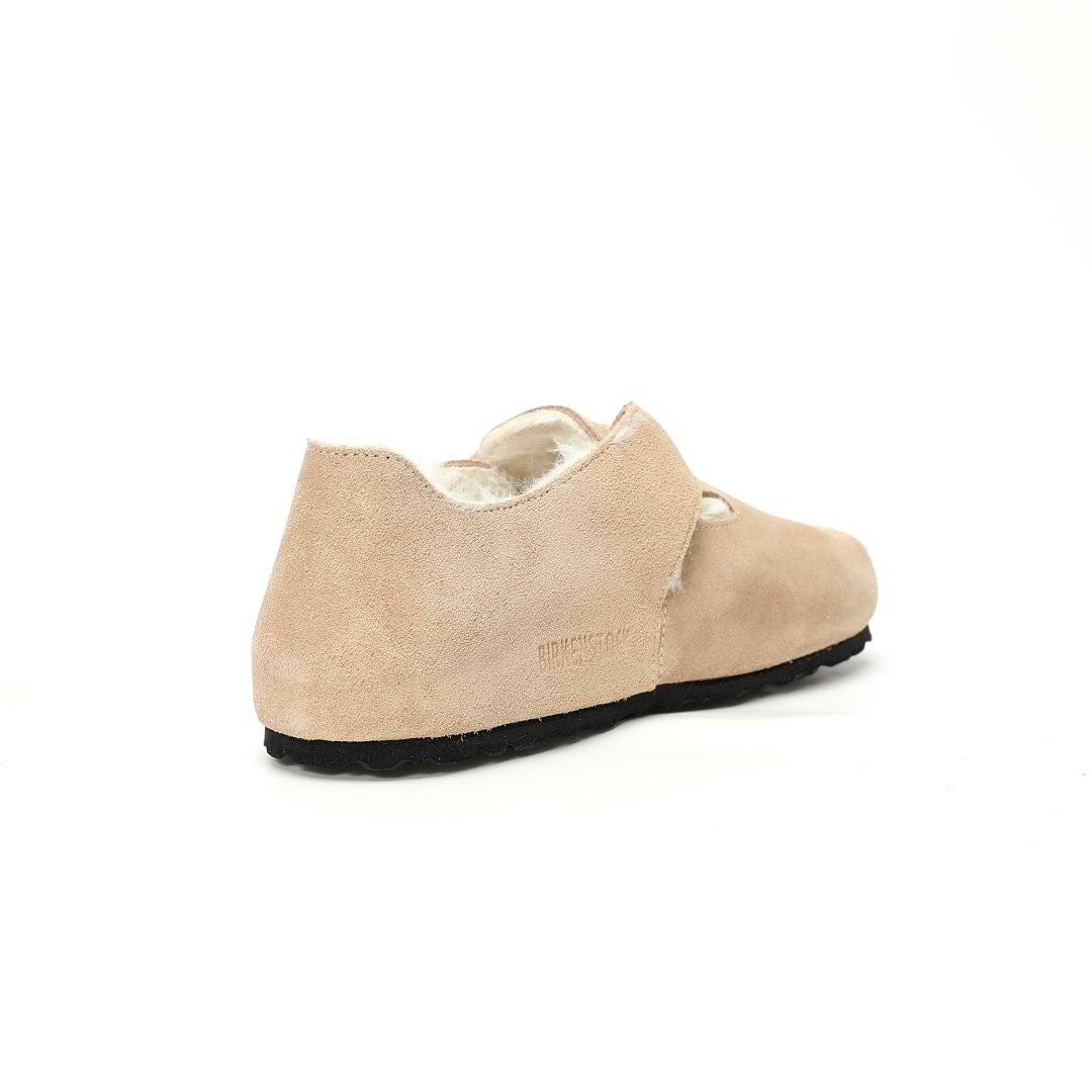 Birkenstock London Suede Leather Shearling Series Low-cut Cowhide Flat-soled Retro Cork Shammi White Velvet - Image 3