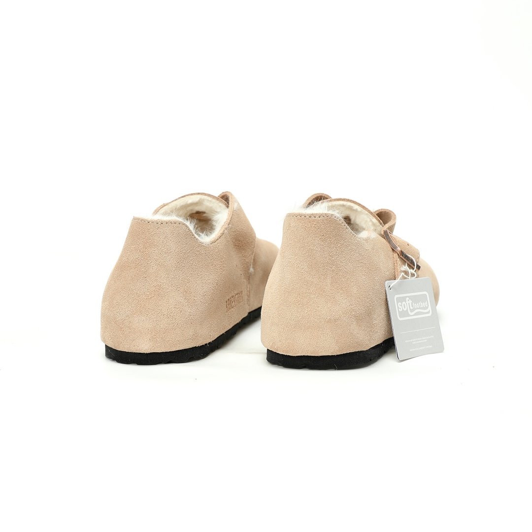 Birkenstock London Suede Leather Shearling Series Low-cut Cowhide Flat-soled Retro Cork Shammi White Velvet - Image 7