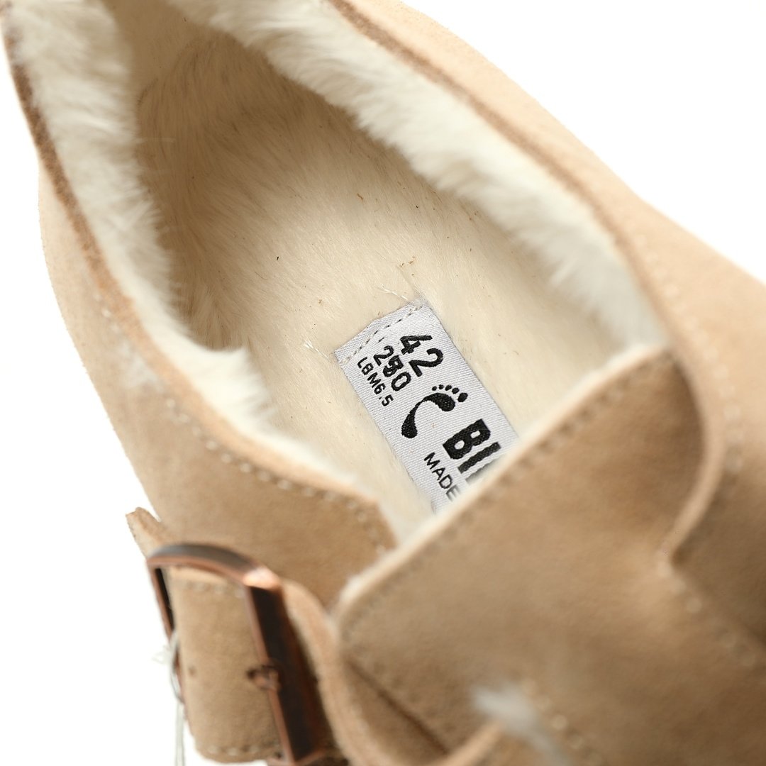 Birkenstock London Suede Leather Shearling Series Low-cut Cowhide Flat-soled Retro Cork Shammi White Velvet - Image 8